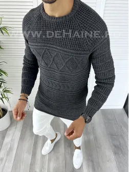 Pulover barbati gros slim fit gri inchis T3614 i5-4.2