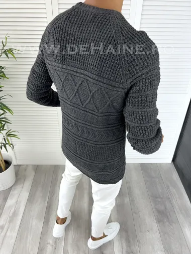 Pulover barbati gros slim fit gri inchis T3614 i5-4.2