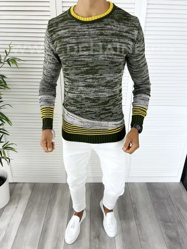 Pulover barbati gros slim fit kaki T3616 i16-2.3* 