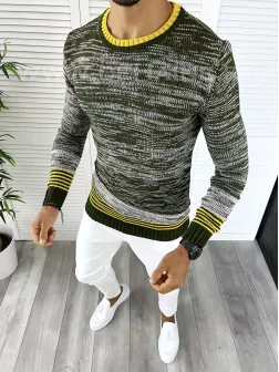 Pulover barbati gros slim fit kaki T3616 13-4.3* 