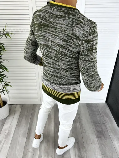 Pulover barbati gros slim fit kaki T3616 i16-2.3* 