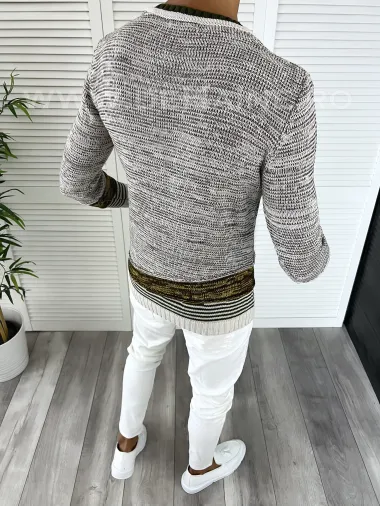 Pulover barbati gros slim fit bej T3616 80-1