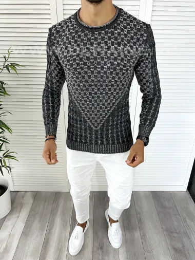 Pulover barbati gros slim fit gri inchis T3620 i18-4