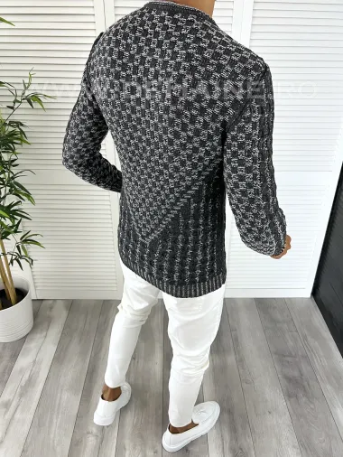 Pulover barbati gros slim fit gri inchis T3620 i18-4