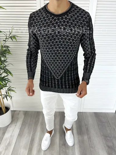 Pulover barbati gros slim fit negru T3620 103-5*/U5