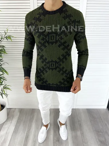 Pulover barbati gros slim fit kaki ZR T3623 I19-4