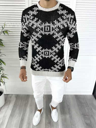 Pulover barbati gros slim fit negru T3623 S3 3 / 96-5 E ~