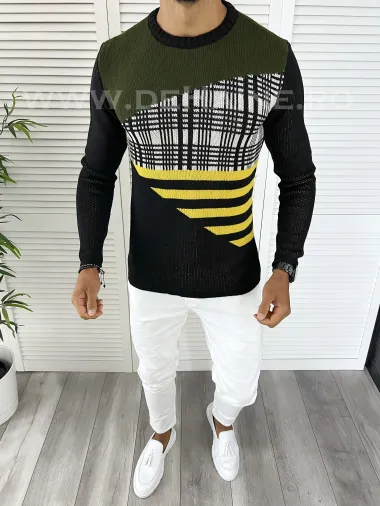 Pulover barbati gros kaki slim fit T3625 S4