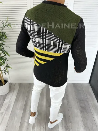 Pulover barbati gros kaki slim fit T3625 S4