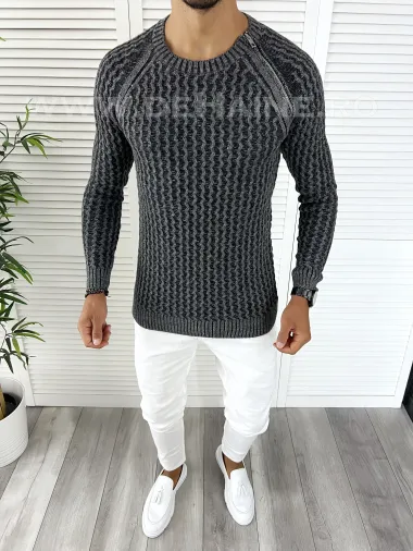 Pulover barbati gros slim fit gri T3711 P20-5.2