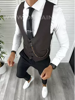 Vesta barbati eleganta slim fit maro inchis V12 E 142-3