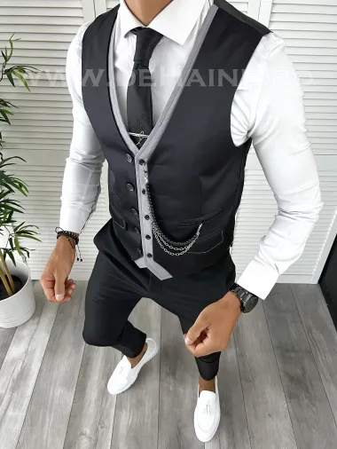 Vesta barbati eleganta slim fit neagra V15 E 141-3