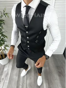 Vesta barbati eleganta slim fit neagra V37 3-2 Vesta barbati eleganta slim fit neagra V37 3-2