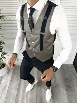 Vesta barbati eleganta slim fit maro V38 140-2 e