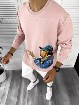 Bluza barbati roz slim fit cu imprimeu K214 O2-2.2 Bluza barbati roz slim fit cu imprimeu K214 O2-2.2