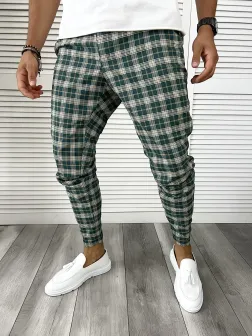Pantaloni barbati eleganti verzi in carouri B8790 N7-4.2