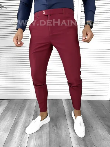 Pantaloni barbati eleganti regular fit grena B1734 U3