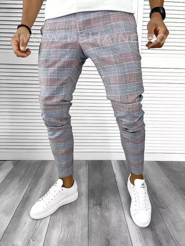 Pantaloni barbati casual regular fit in carouri B8496 E 9-1~