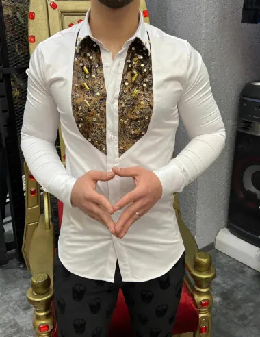 Camasa barbati alba slim fit pentru evenimente B8372 18-3.1