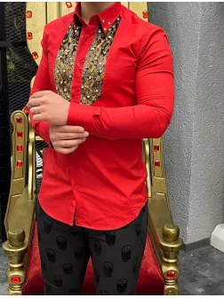 Camasa barbati rosie slim fit pentru evenimente B8375 14-3.1