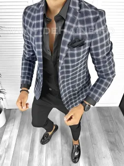 Sacou barbati slim fit in carouri B8304 2-5