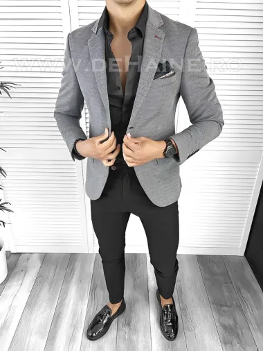 Sacou barbati slim fit gri B8328 P19-4.2