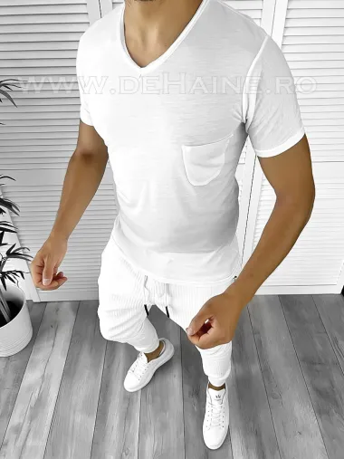 Tricou barbati alb slim fit 2644 