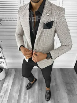 Sacou barbati slim fit cu imprimeu B8275 O3-4.1