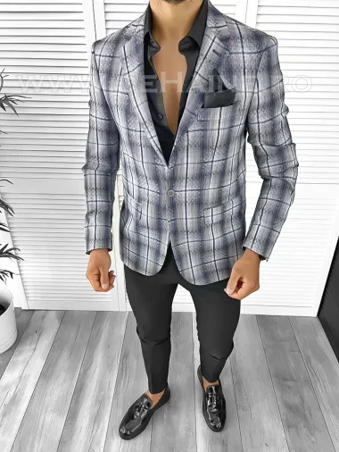 Sacou barbati slim fit in carouri B8276 D11-5.3