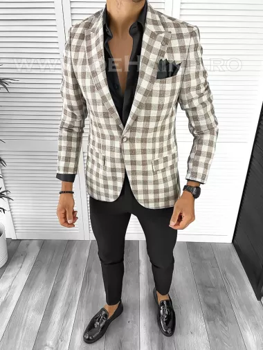Sacou barbati slim fit in carouri B8283 15-3.3