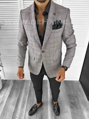 Sacou barbati slim fit in carouri B8284 P18-4.2
