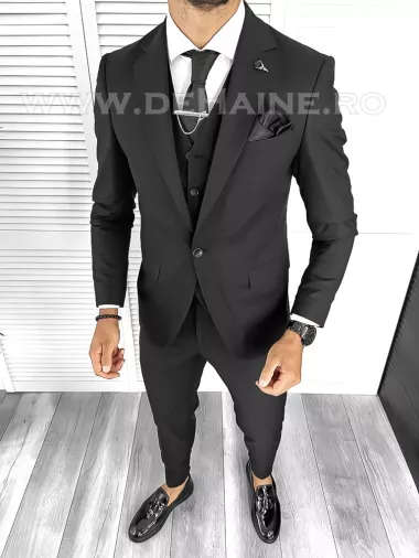 Costum barbati slim fit negru B8291 12-5.1
