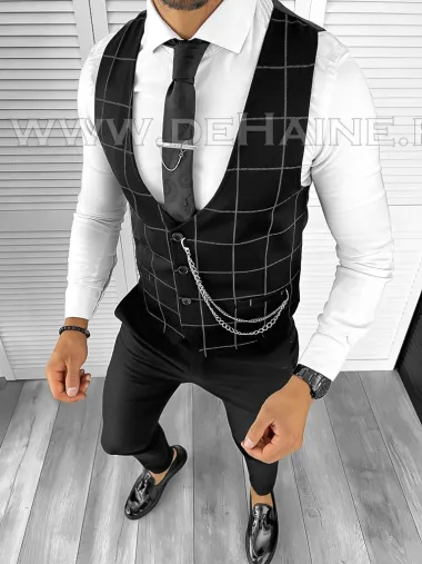 Vesta barbati eleganta slim fit neagra B8094 M3-4.2