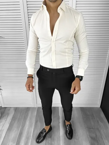 Camasa barbati bej slim fit B1357 W5