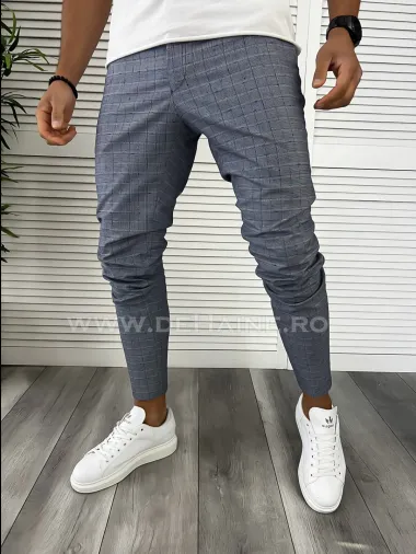 Pantaloni barbati casual gri in carouri B8012 M4-4.3