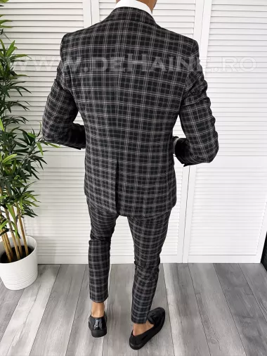 Costum barbati slim fit negru in carouri B7916 124