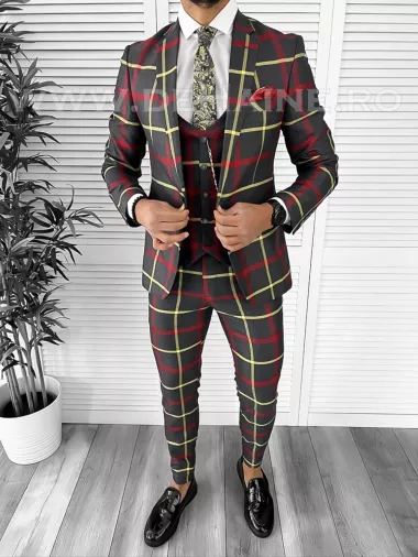 Costum barbati slim fit in carouri B7917 81