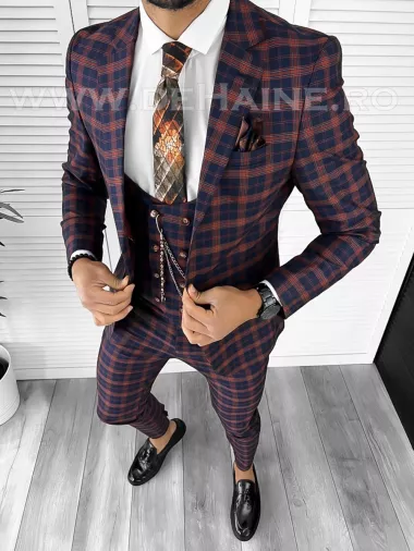 Costum barbati slim fit bleumarin in carouri B7918 P20-4.3