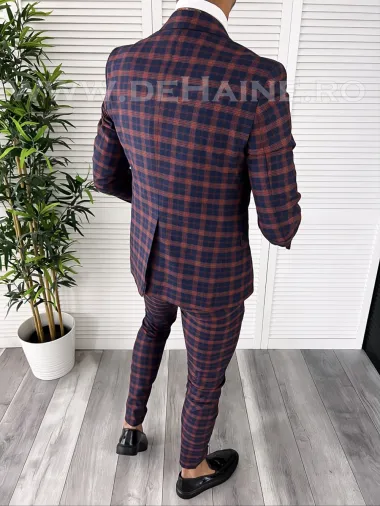 Costum barbati slim fit bleumarin in carouri B7918 P20-4.3