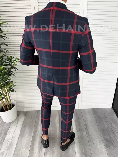 Costum barbati slim fit bleumarin in carouri B7921 92-4 