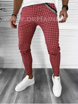 Pantaloni barbati casual regular fit rosii in carouri B1855 154-7 e, B6-4.1