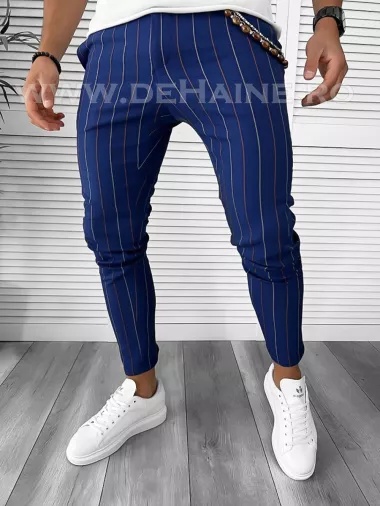 Pantaloni barbati casual regular fit bleumarin in dungi B7871 12-4 E* F2-4.1.2