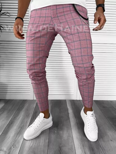 Pantaloni barbati casual regular fit roz in carouri B7873 12-2 E ~