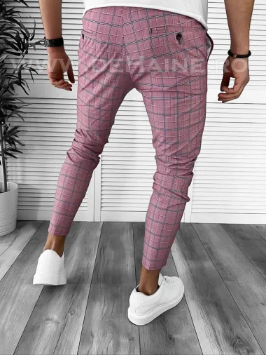 Pantaloni barbati casual regular fit roz in carouri B7873 12-3 E ~