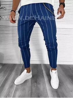 Pantaloni barbati casual regular fit bleumarin in dungi B7875 4-3 E