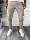 Pantaloni barbati casual regular fit bej in carouri B7878 E 6-5