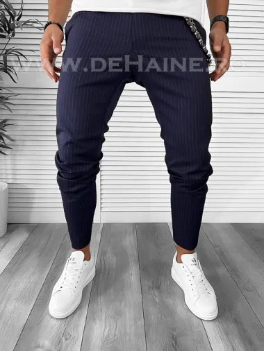 Pantaloni barbati casual regular fit bleumarin in dungi B7886 O4-1.1