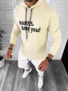 Hanorac barbati bej slim fit cu imprimeu pe spate K054 D5-2.4