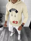 Hanorac barbati bej slim fit cu imprimeu pe spate K093 D5-4.2