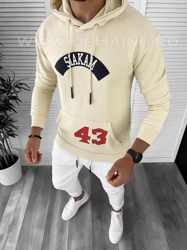 Hanorac barbati bej slim fit cu imprimeu pe spate K093 D5-4.2 Hanorac barbati bej slim fit cu imprimeu pe spate K093 D5-4.2